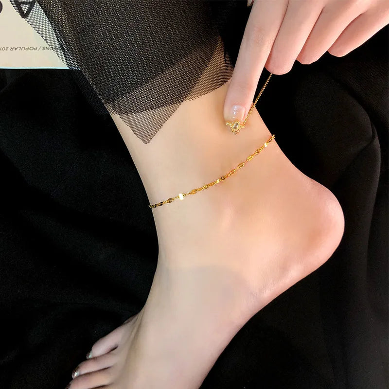 Stainless Steel Anklets Women Metal Gold colour Charm Anklets Summer Jewelry Waterproof Accessories Bijoux Femme