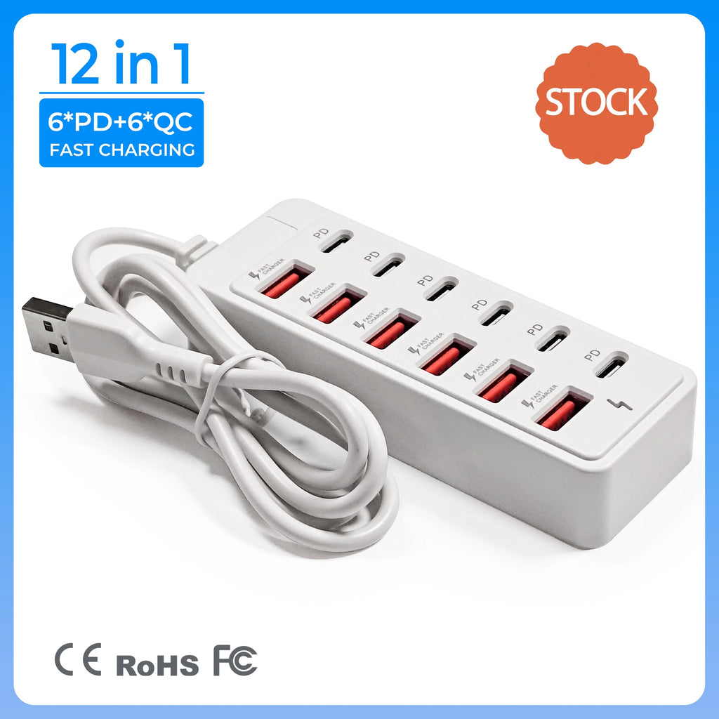 12-Port USB Desktop Charging Station  Smart Multi-Device Charger Hub