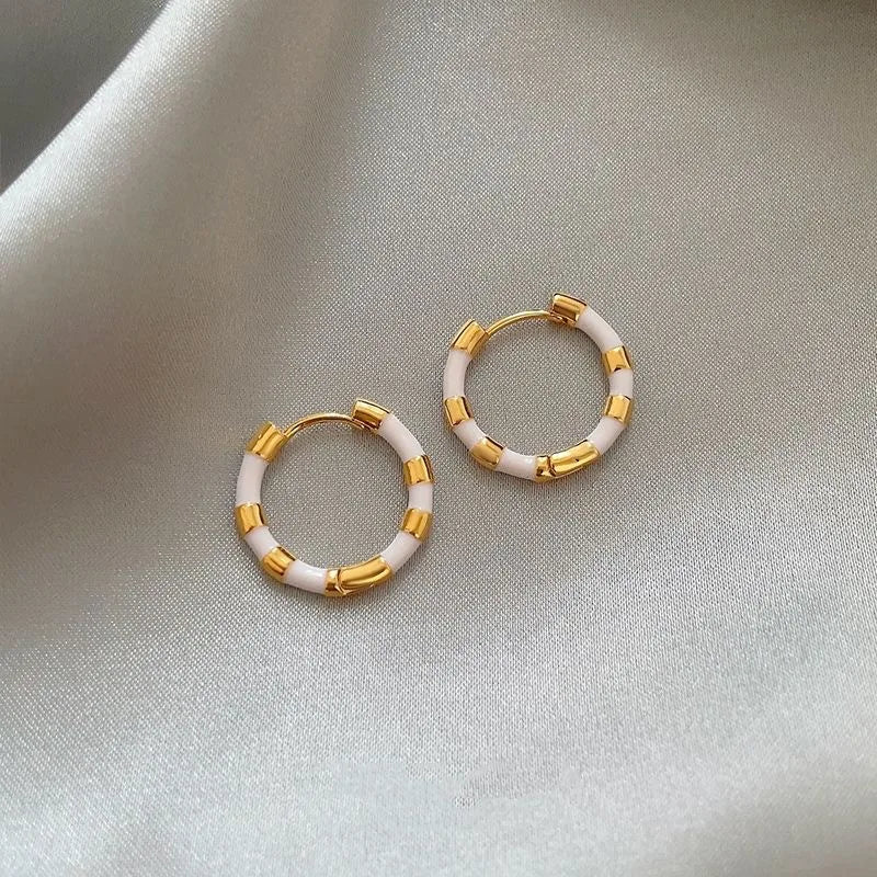 Vintage Colorful Enamel Drip Oil Hoop Earrings For Women 2024 New Trendy Mini Circle Round Temperament Earrings Jewelry Gifts
