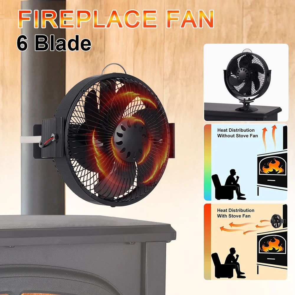 6 Blades New Heat Powered Stove Fan 2-in-1