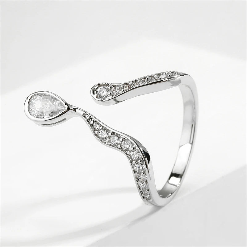 ZAKOL Trendy Irregular Micro Zircon Open Rings for Women INS Personality Geometric Adjustable Ring Girls Party Summer Jewelry
