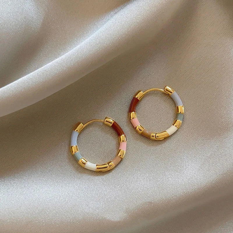 Vintage Colorful Enamel Drip Oil Hoop Earrings For Women 2024 New Trendy Mini Circle Round Temperament Earrings Jewelry Gifts
