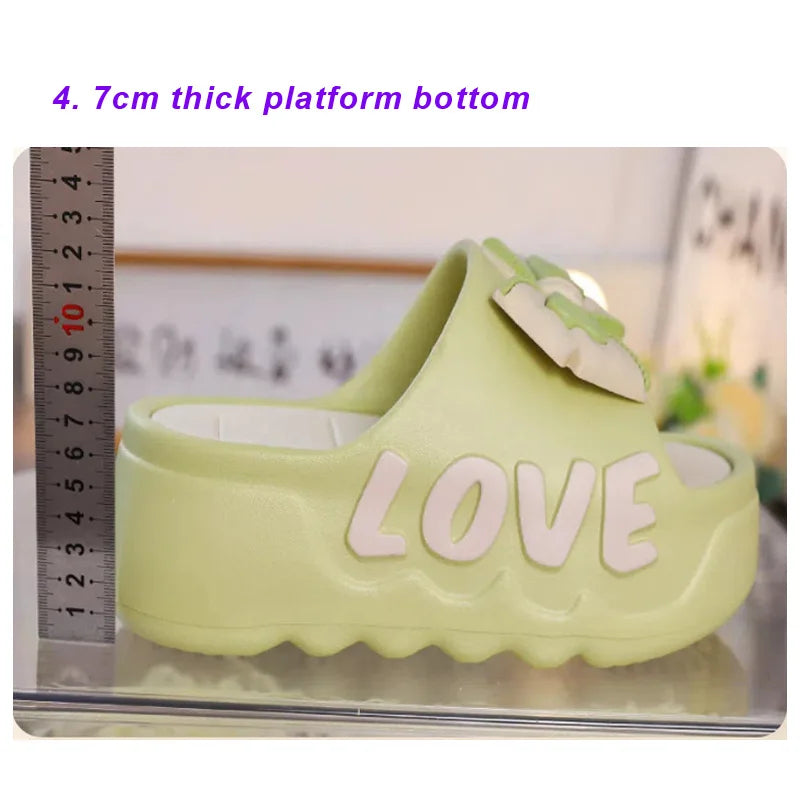 Feerldi New 2025 White Pink Bow-knot Slippers Woman High Platform EVA Slides Designer Sandals Beach Clogs Women Elevator Shoe