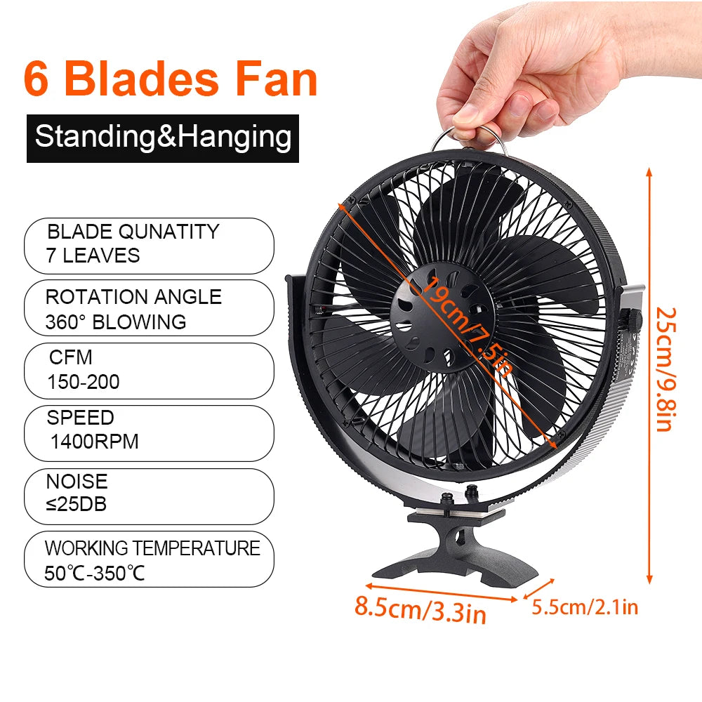 6 Blades New Heat Powered Stove Fan 2-in-1