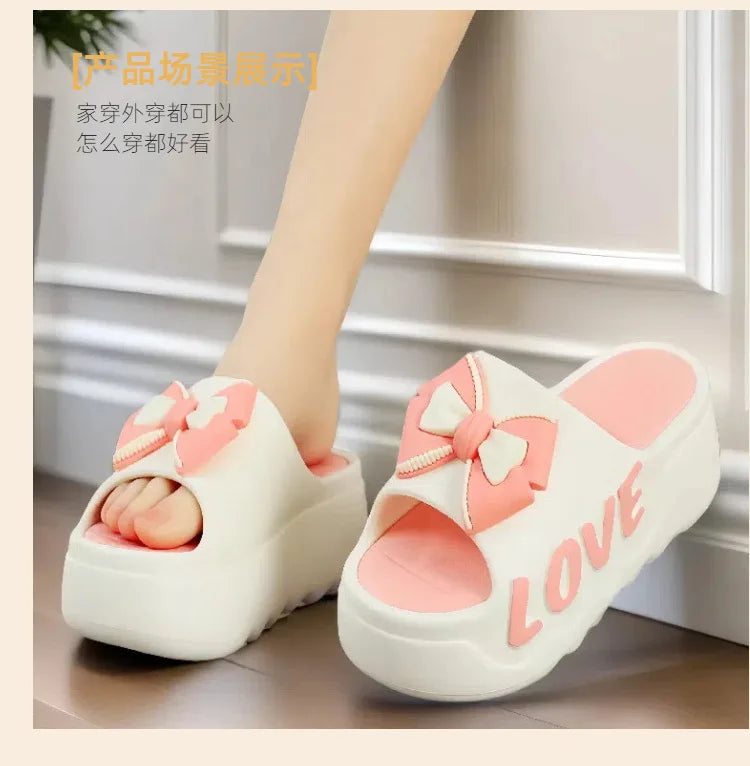 Feerldi New 2025 White Pink Bow-knot Slippers Woman High Platform EVA Slides Designer Sandals Beach Clogs Women Elevator Shoe