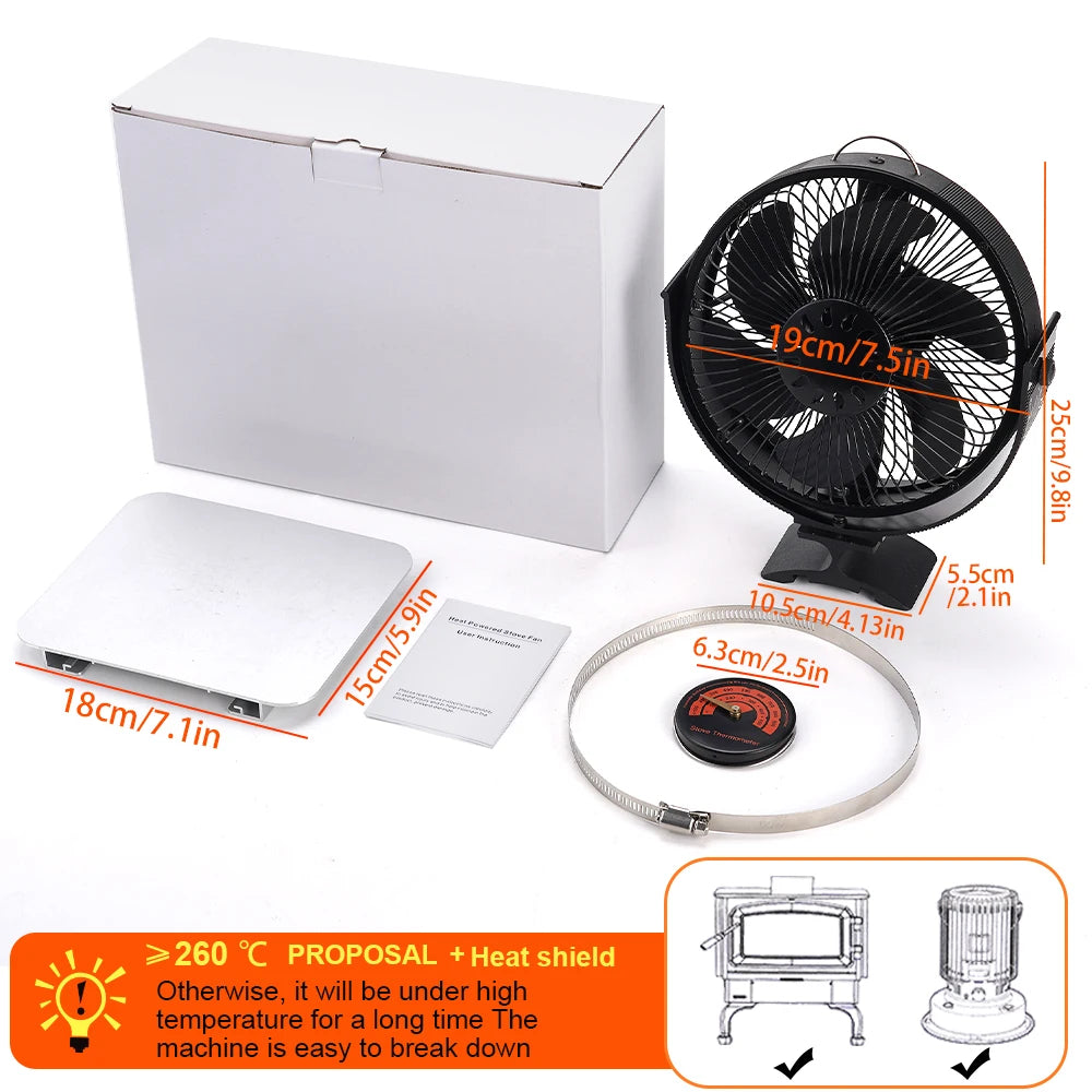 6 Blades New Heat Powered Stove Fan 2-in-1