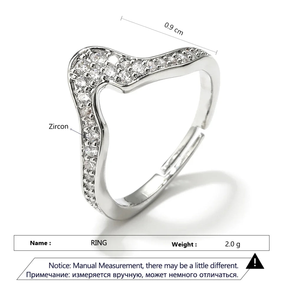 ZAKOL Trendy Irregular Micro Zircon Open Rings for Women INS Personality Geometric Adjustable Ring Girls Party Summer Jewelry