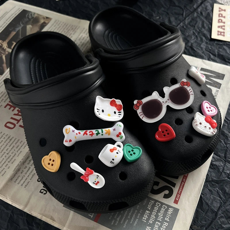 New Summer Sungalsses Hello Kitty Shoe Charm For ABS Waterproof Sandals Decorate Buckle Decorations Accessories Toys Gift