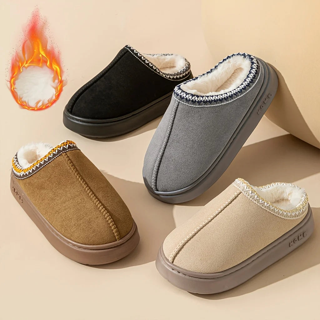 Women's Comfort Lined Slippers Soft Sole Winter Warm Indoor Outdoor Shoes Elegant Couple Slippers