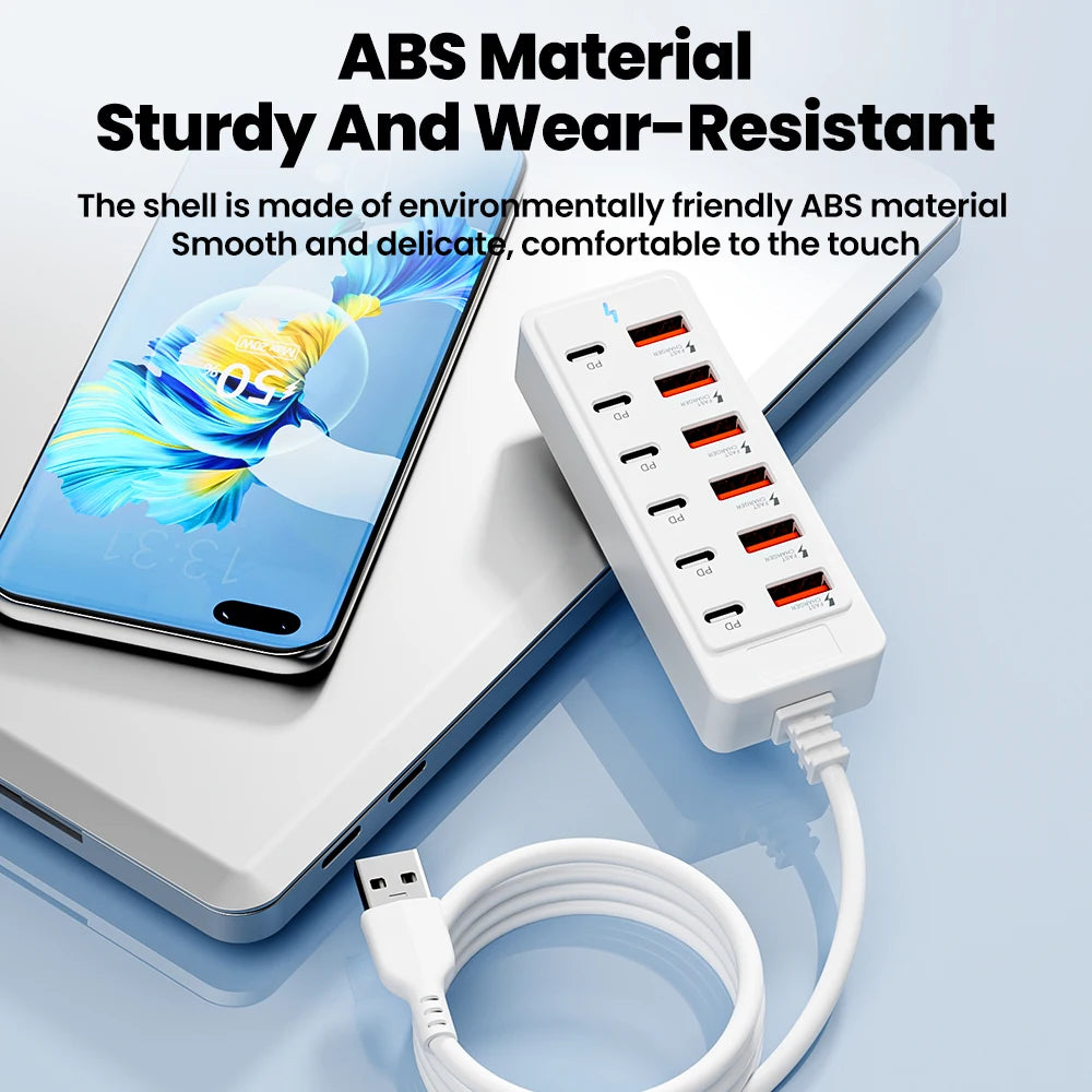 12 IN1 Power Strip Multi Port USB Charger Station Wall Desktop Power Adapter USB Type C Fast Charging Charger For iPhone Samsung