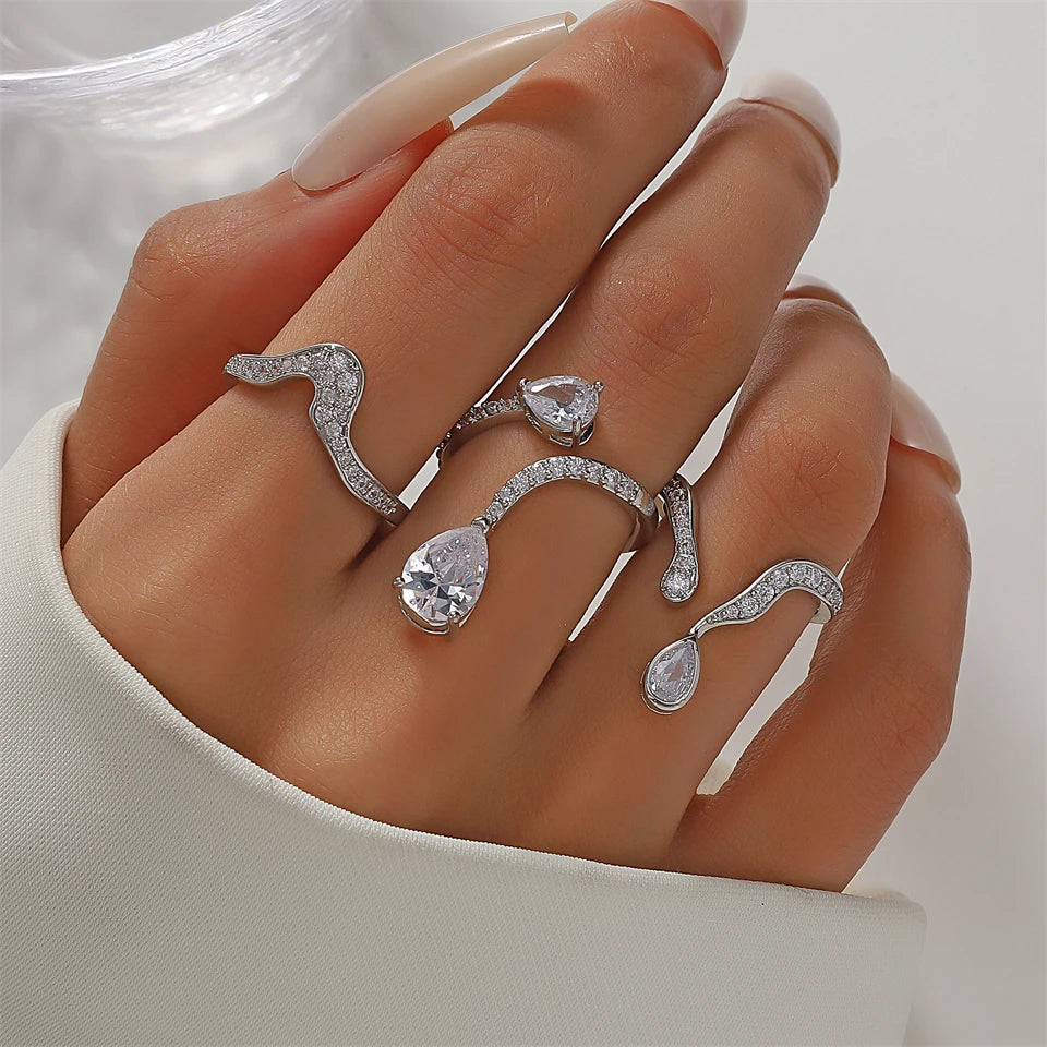 ZAKOL Trendy Irregular Micro Zircon Open Rings for Women INS Personality Geometric Adjustable Ring Girls Party Summer Jewelry