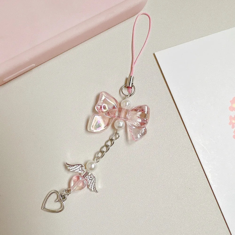 1pcs Phone Charm HYun Phone Chain Trendy Pendant Bow Lanyard Mobile Phone Strap Sweet Girl Key Cord Mobile Lanyard Jewelry Gift
