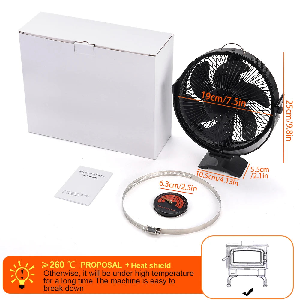 6 Blades New Heat Powered Stove Fan 2-in-1
