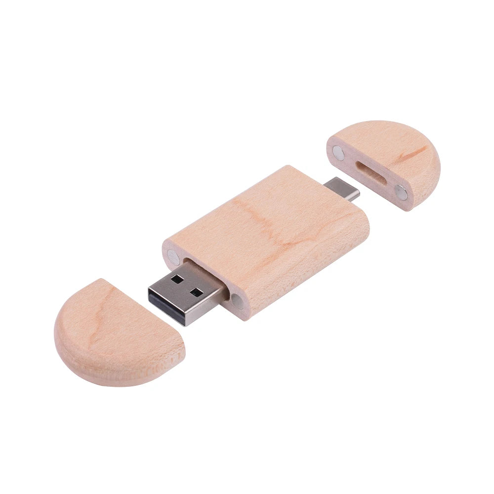 Creative Wooden USB Flash Drive – TYPE-C & USB 2.0 Dual Port