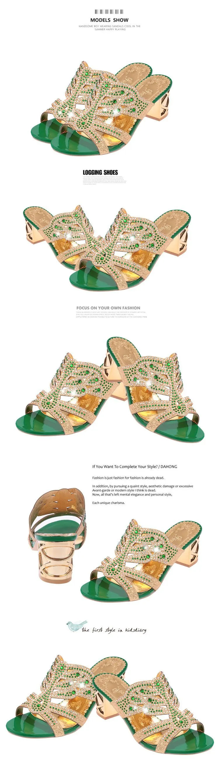 Women's Sandals Summer New Water Diamond Thick Heel Hollow One line Tuo Fish Mouth Beach Sandals Women's Large Size Slippers
