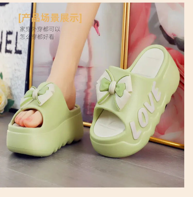 Feerldi New 2025 White Pink Bow-knot Slippers Woman High Platform EVA Slides Designer Sandals Beach Clogs Women Elevator Shoe