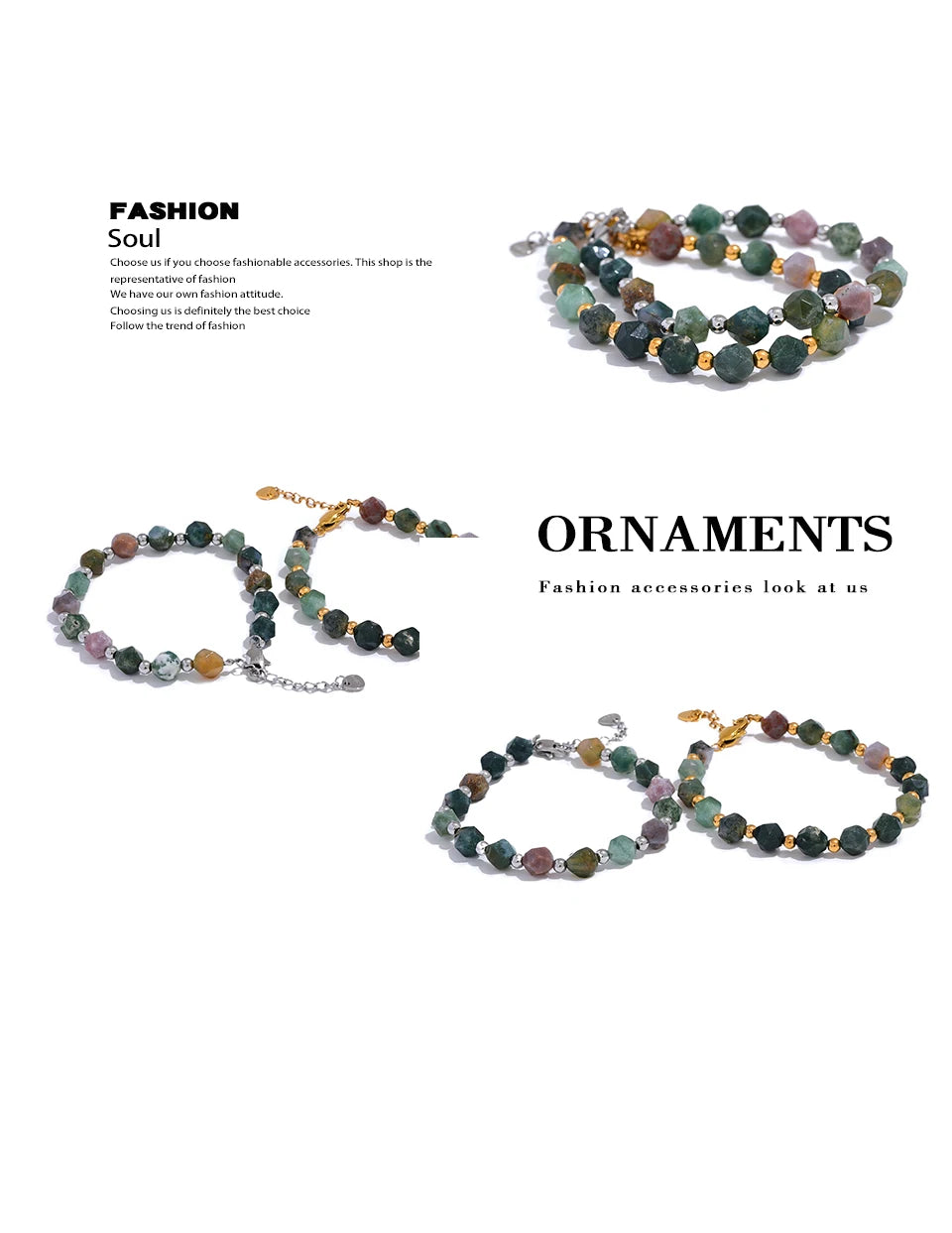 Yhpup Indian Agate Natural Stone Beads Chain Men Bracelet Bangle Stainless Steel Wrist Handmade Summer Jewelry Waterproof