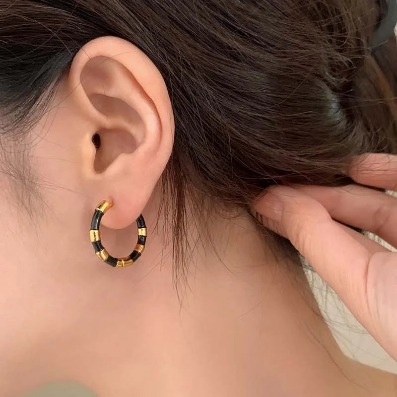 Vintage Colorful Enamel Drip Oil Hoop Earrings For Women 2024 New Trendy Mini Circle Round Temperament Earrings Jewelry Gifts