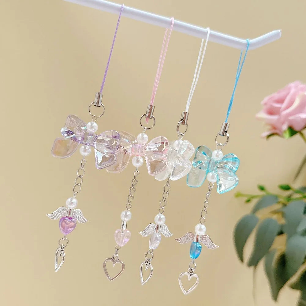 1pcs Phone Charm HYun Phone Chain Trendy Pendant Bow Lanyard Mobile Phone Strap Sweet Girl Key Cord Mobile Lanyard Jewelry Gift