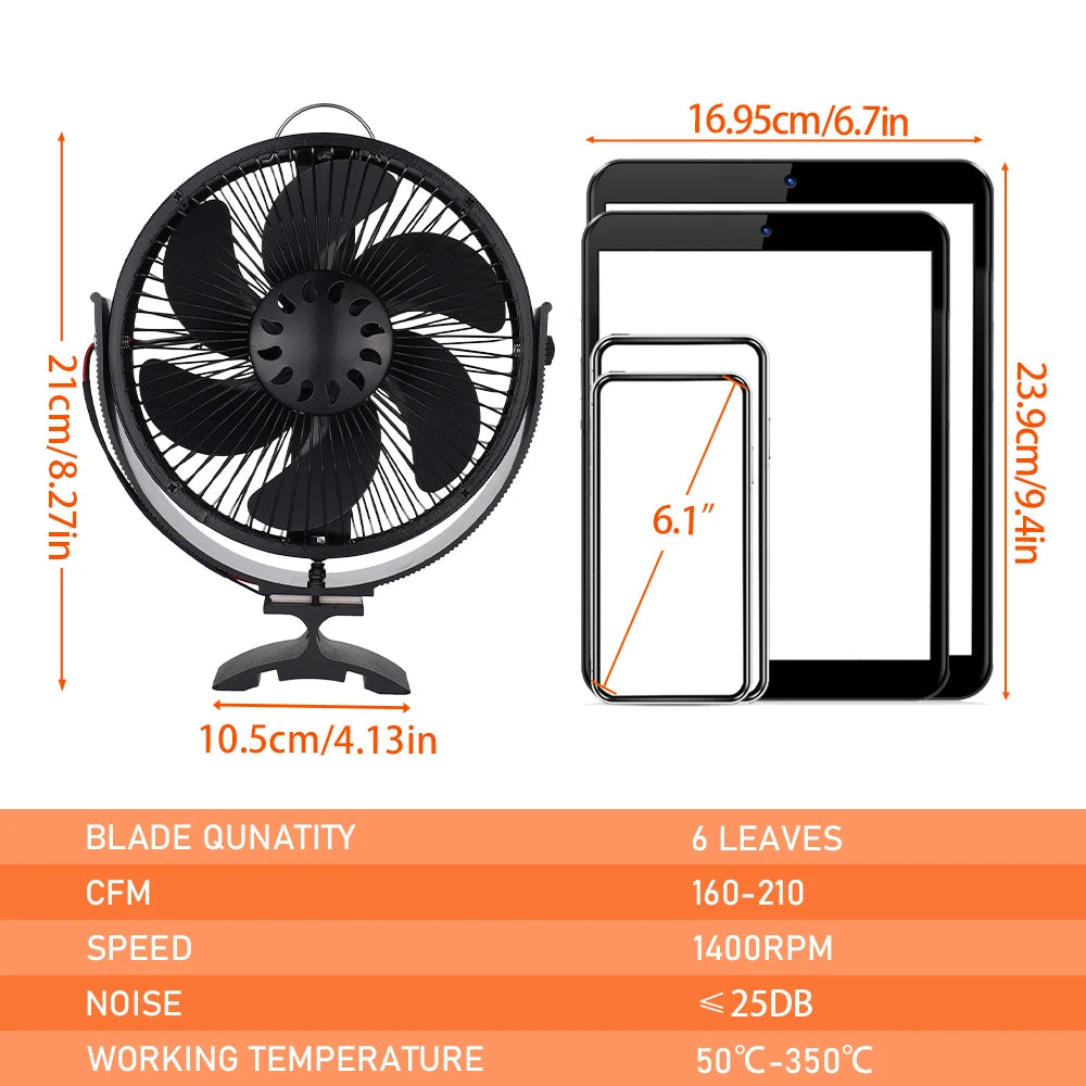 6 Blades New Heat Powered Stove Fan 2-in-1