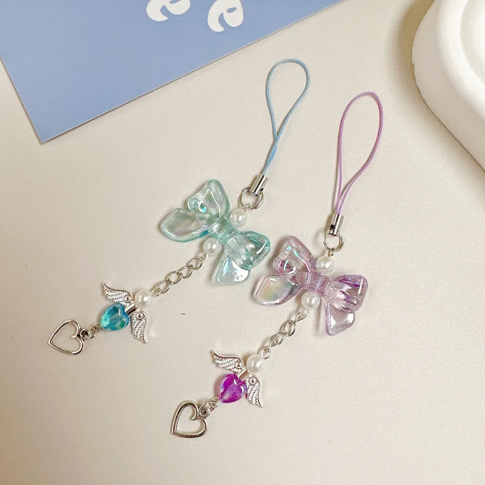 1pcs Phone Charm HYun Phone Chain Trendy Pendant Bow Lanyard Mobile Phone Strap Sweet Girl Key Cord Mobile Lanyard Jewelry Gift