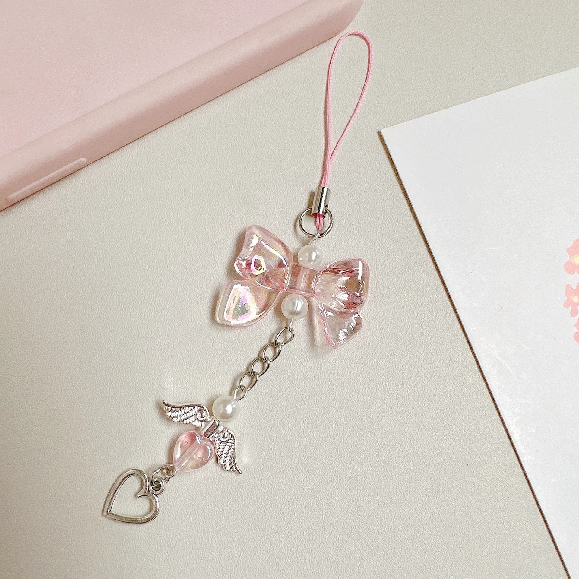 1pcs Phone Charm HYun Phone Chain Trendy Pendant Bow Lanyard Mobile Phone Strap Sweet Girl Key Cord Mobile Lanyard Jewelry Gift