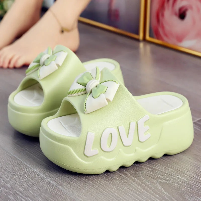 Feerldi New 2025 White Pink Bow-knot Slippers Woman High Platform EVA Slides Designer Sandals Beach Clogs Women Elevator Shoe