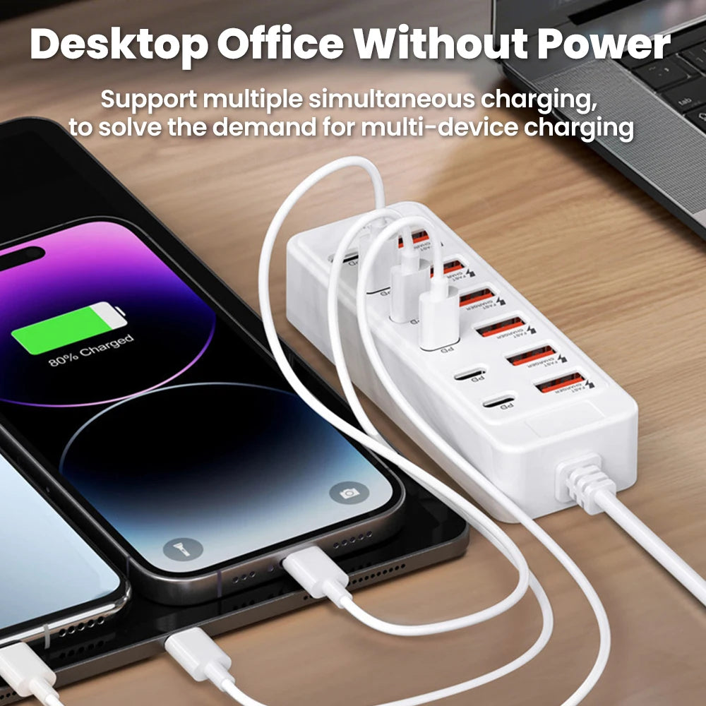 12 IN1 Power Strip Multi Port USB Charger Station Wall Desktop Power Adapter USB Type C Fast Charging Charger For iPhone Samsung