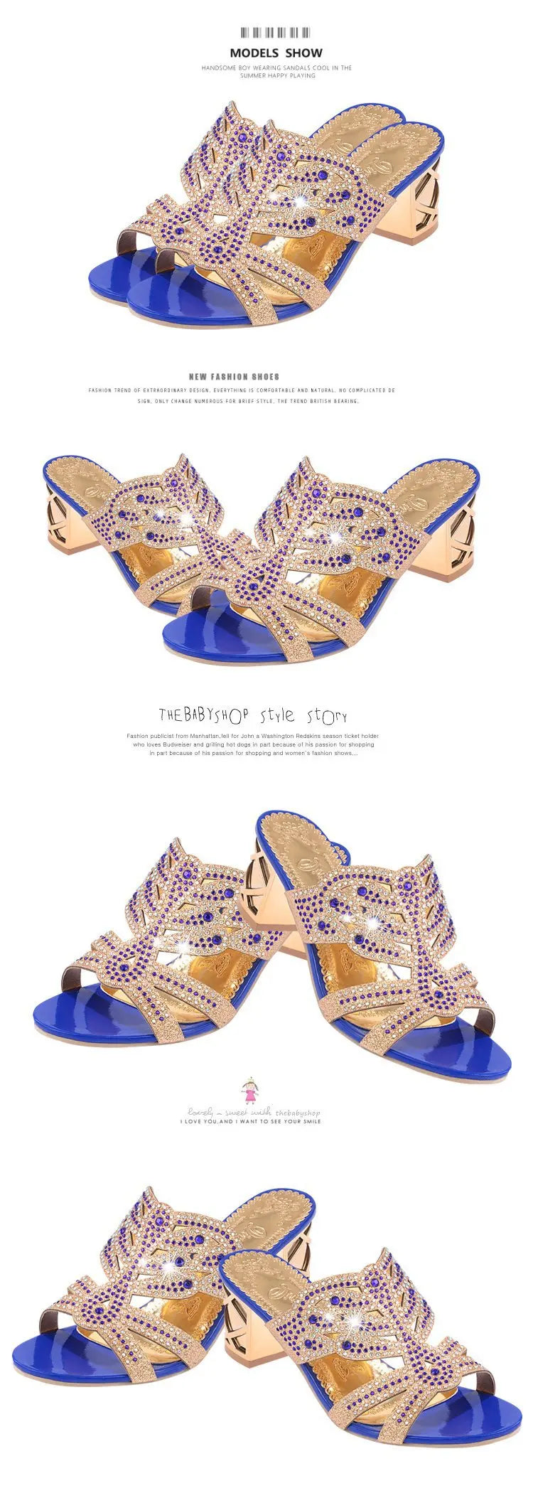 Women's Sandals Summer New Water Diamond Thick Heel Hollow One line Tuo Fish Mouth Beach Sandals Women's Large Size Slippers
