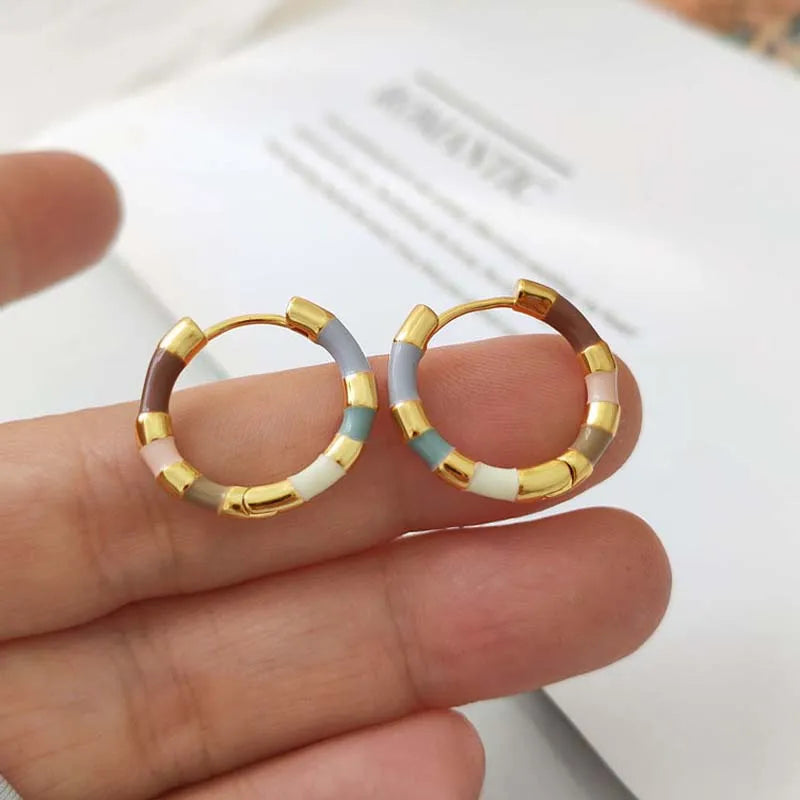 Vintage Colorful Enamel Drip Oil Hoop Earrings For Women 2024 New Trendy Mini Circle Round Temperament Earrings Jewelry Gifts