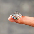 Huitan Lotus Rings with Colorful CZ New Trendy Accessories for Women Daily Wear Party Aesthetic Flower Rings Statement Jewelry