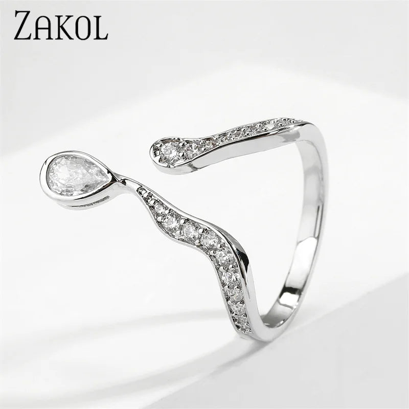 ZAKOL Trendy Irregular Micro Zircon Open Rings for Women INS Personality Geometric Adjustable Ring Girls Party Summer Jewelry