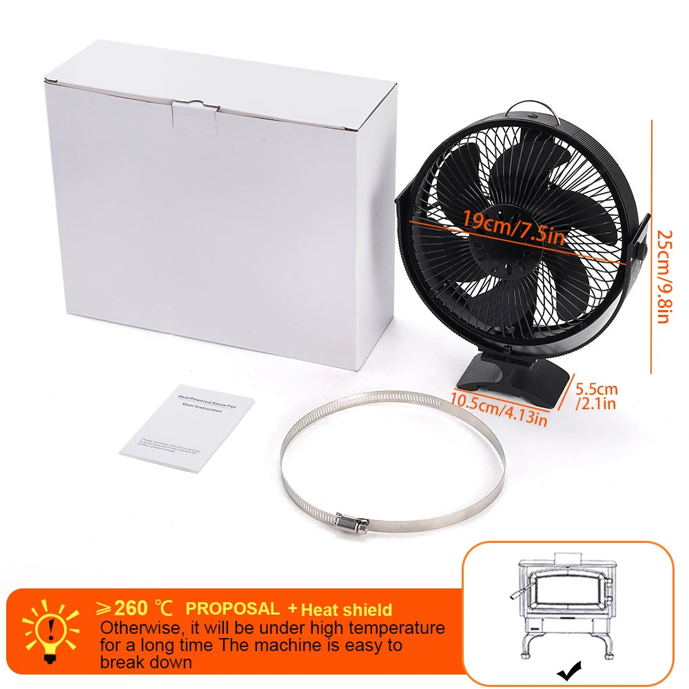 6 Blades New Heat Powered Stove Fan 2-in-1