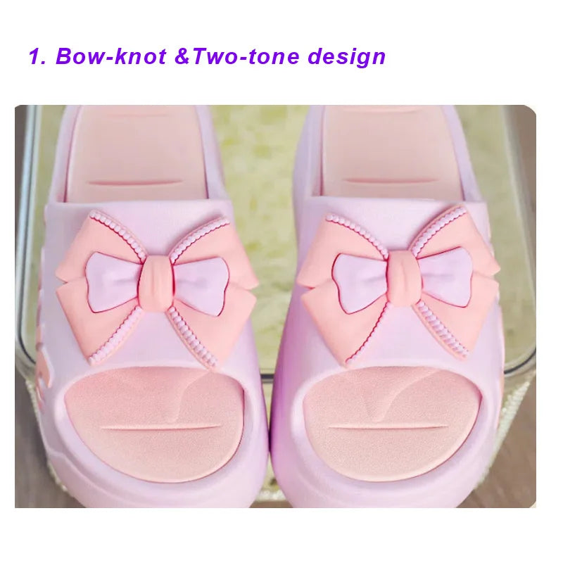 Feerldi New 2025 White Pink Bow-knot Slippers Woman High Platform EVA Slides Designer Sandals Beach Clogs Women Elevator Shoe