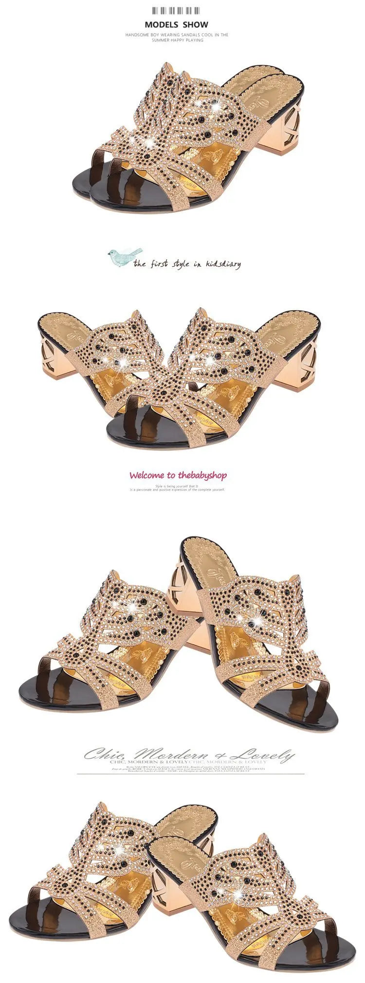 Women's Sandals Summer New Water Diamond Thick Heel Hollow One line Tuo Fish Mouth Beach Sandals Women's Large Size Slippers