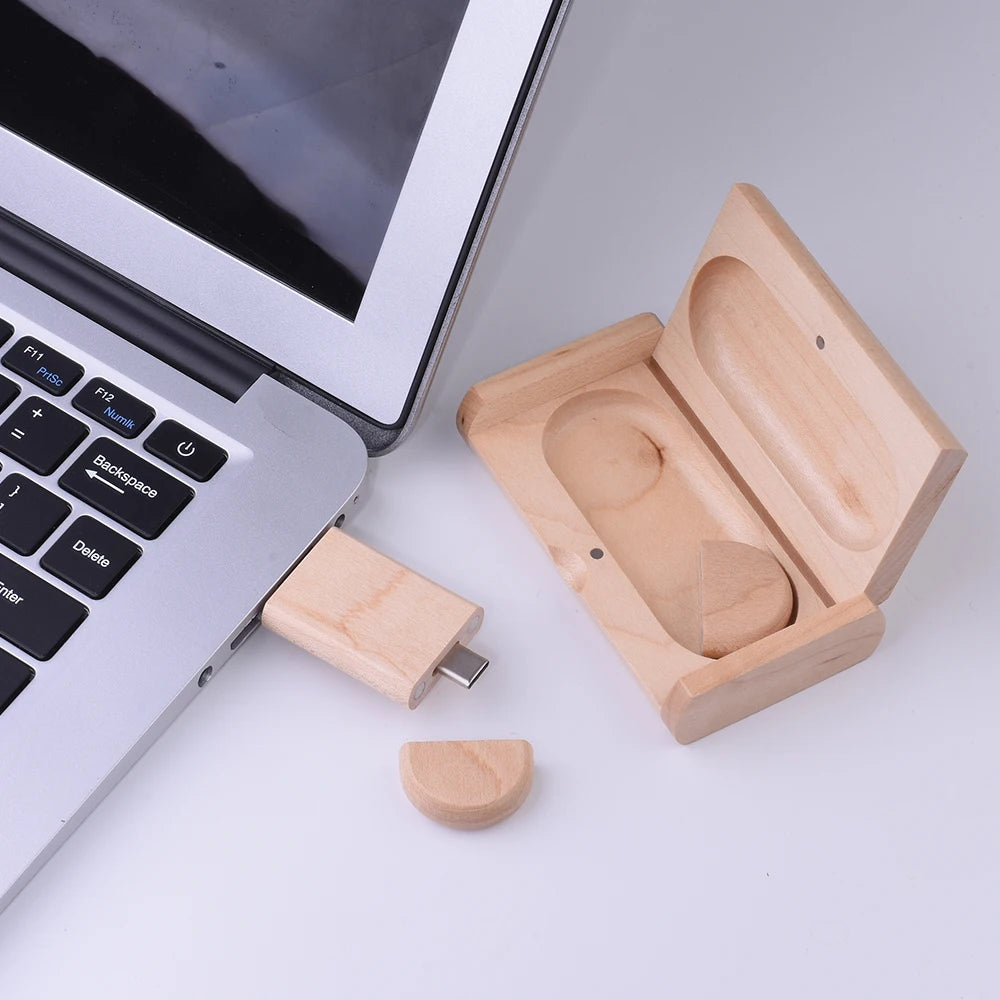 Creative Wooden USB Flash Drive – TYPE-C & USB 2.0 Dual Port