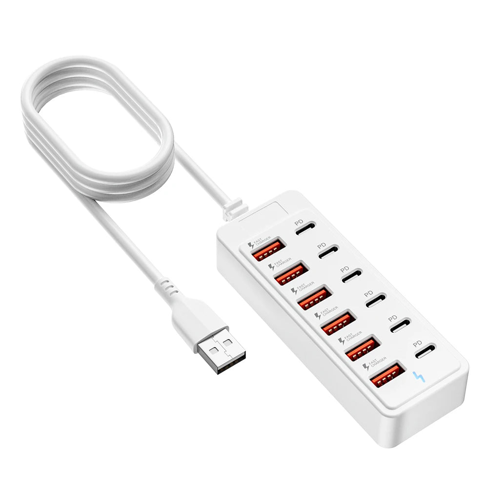 12 IN1 Power Strip Multi Port USB Charger Station Wall Desktop Power Adapter USB Type C Fast Charging Charger For iPhone Samsung
