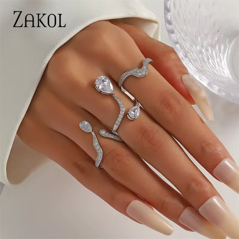ZAKOL Trendy Irregular Micro Zircon Open Rings for Women INS Personality Geometric Adjustable Ring Girls Party Summer Jewelry