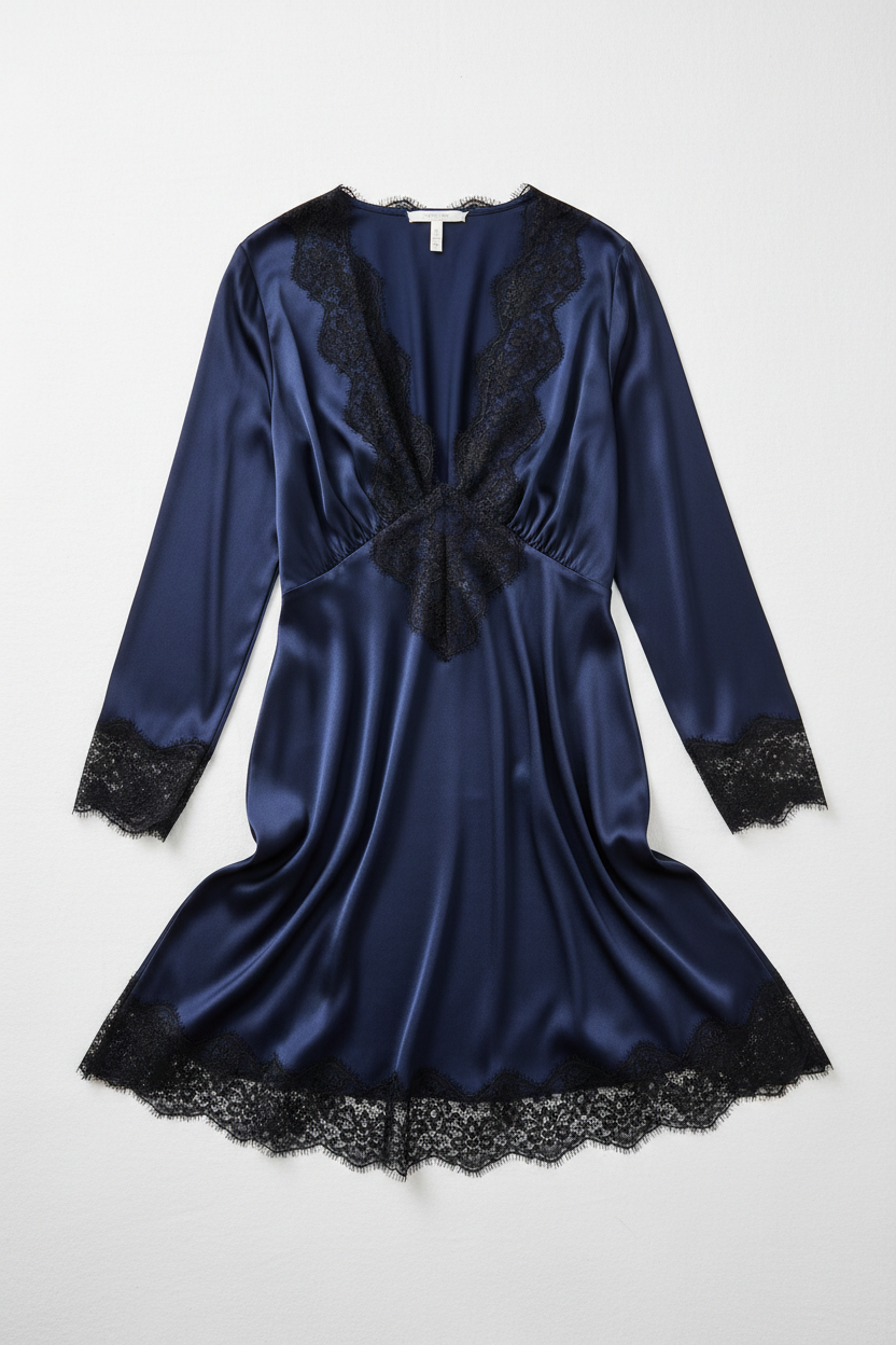 Women's Night Dress - Navy Blue Silk